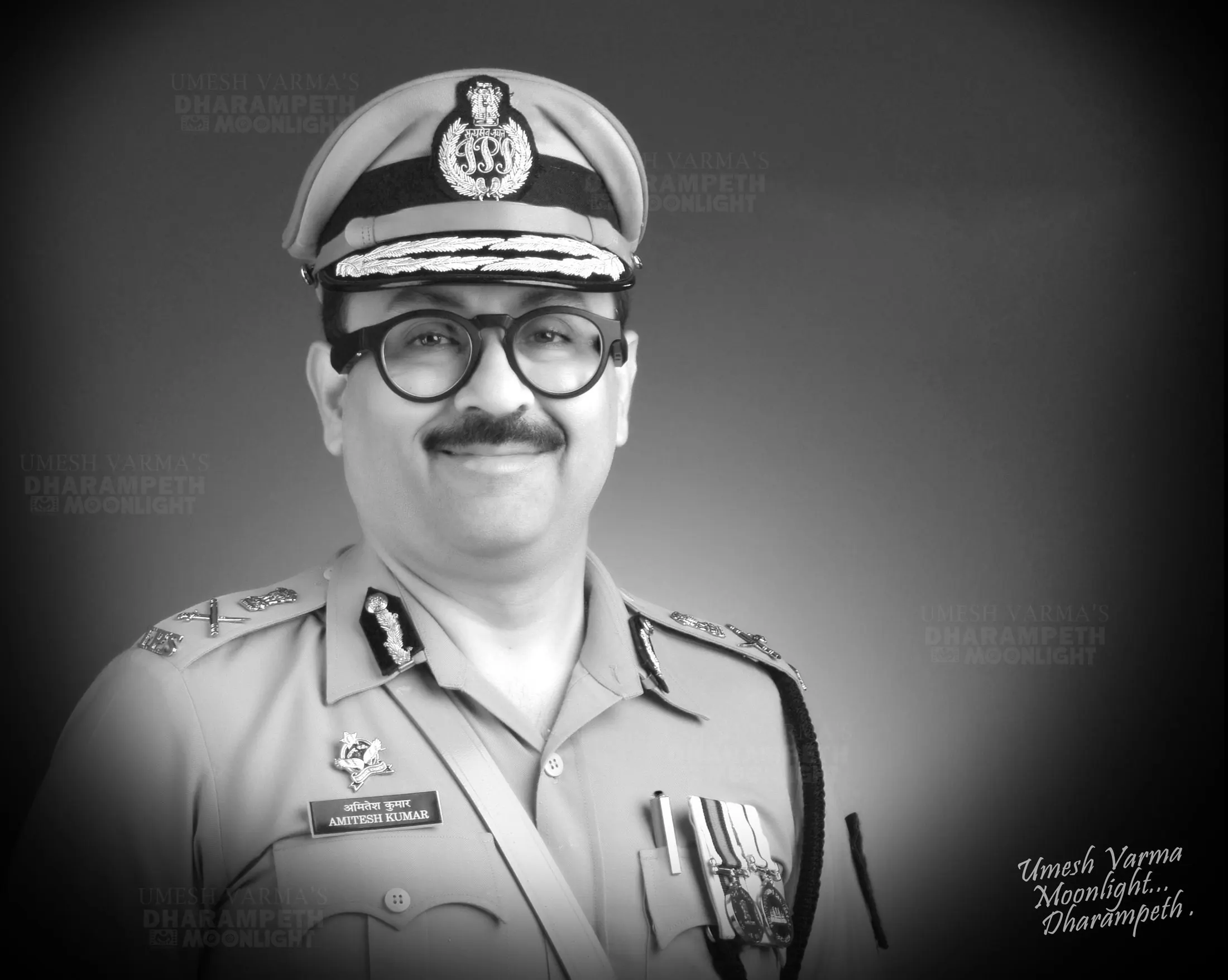 Black and white portrait of a senior police officer in dress uniform